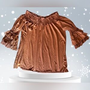 Joyce Size M Blouse Womens Brown Polyester Dry Clean Only XL